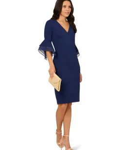 Adrianna Papell Crepe Combo Midi Dress Women's