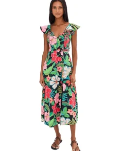 Adrianna Papell 3D Floral Print Midi Dress Women's