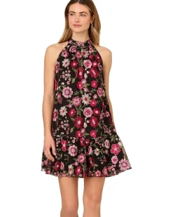 Adrianna Papell Embroidered Short Dress Women's