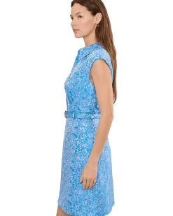 Adrianna Papell Floral Belt Jacquard Short Dress Women's