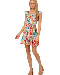 Adrianna Papell Flutter Sleeveless Short Dress Women's