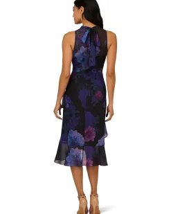 Adrianna Papell Halter Glitter Midi Dress Women's
