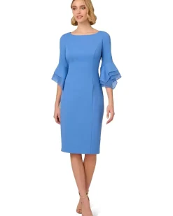 Adrianna Papell Knit Crepe Tiered Sleeve Dress Women's
