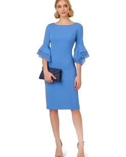 Adrianna Papell Knit Crepe Tiered Sleeve Dress Women's