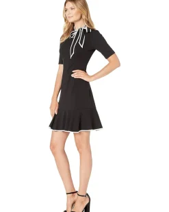 Adrianna Papell Knit Crepe Tie Neck Flounce Dress Women's