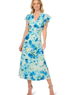 Adrianna Papell Printed Flutter Ankle Dress Women's