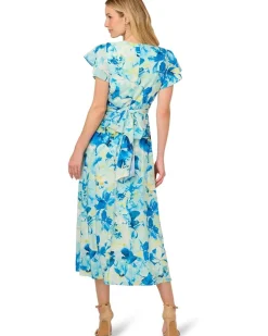 Adrianna Papell Printed Flutter Ankle Dress Women's