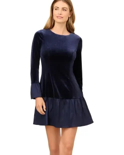 Adrianna Papell Velvet Combo Midi Dress Women's