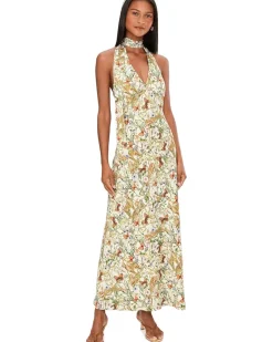 Avec Les Filles Scarf Tie Neck Halter Maxi Dress Women's