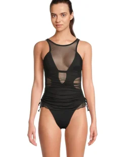 BECCA Muse Macie High Neck Mesh Overlay One Piece Women's