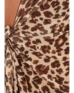 BECCA Safari Leopard Stretch Mesh Tie Front Tunic Women's