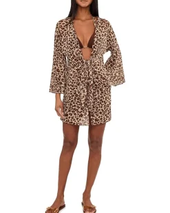 BECCA Safari Leopard Stretch Mesh Tie Front Tunic Women's