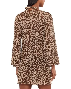 BECCA Safari Leopard Stretch Mesh Tie Front Tunic Women's
