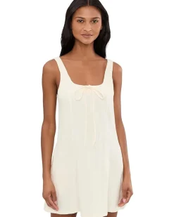 Blank NYC Chalk Mark A Line Flare Linen Dress in Beige Women's