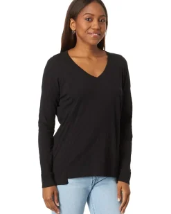 bobi Los Angeles V-Neck Long Sleeve Princess Seam Rib Mix Tee Women's