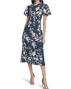 Calvin Klein Flutter Sleeve Floral Midi Women's