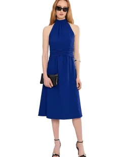 Calvin Klein High Neck Twist Front Gauze Dress Women's