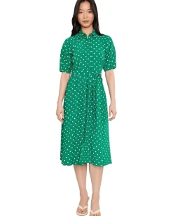 Calvin Klein Polka Dot Gauze Self Tie Shirt Dress Women's
