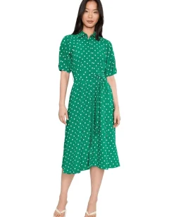 Calvin Klein Polka Dot Gauze Self Tie Shirt Dress Women's