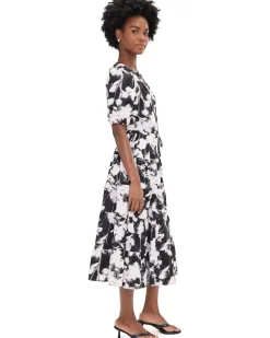 Calvin Klein Puff Sleeve Commuter Floral Tiered Midi Women's