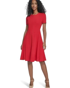 Calvin Klein Short Sleeve Scuba Crepe A-Line Women's