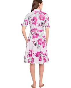 Calvin Klein Short Sleeve Scuba Crepe Self Tie Floral Shirt Dress Women's