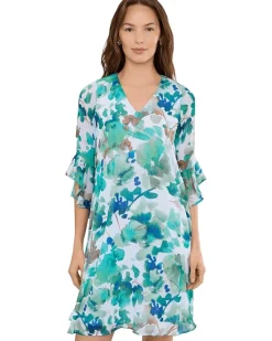 Calvin Klein 3/4 Sleeve Chiffon Floral Shift Dress Women's