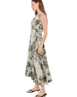 Calvin Klein Sleeveless V-Neck Floral Gauze Faux Wrap Dress Women's