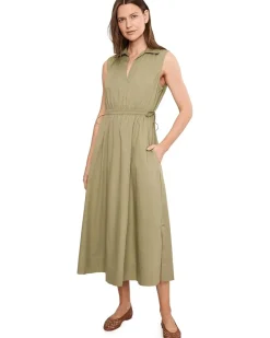 Calvin Klein Sleeveless V-Neck Solid Cotton Midi Women's