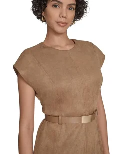 Calvin Klein Suede Belted Cap Sleeve Sheath Women's