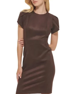 Calvin Klein Suede Tulip Sleeve Sheeth Women's