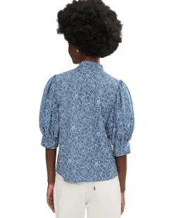 CeCe Chambray Short Sleeve Hidden Placket Top Women's