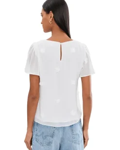 CeCe 3D Flower Applique Crew Neck Top Women's