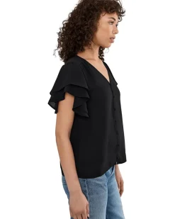 CeCe Double Flutter Sleeve Shirred Shoulder Top Women's