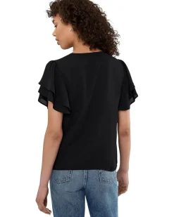 CeCe Double Flutter Sleeve Shirred Shoulder Top Women's
