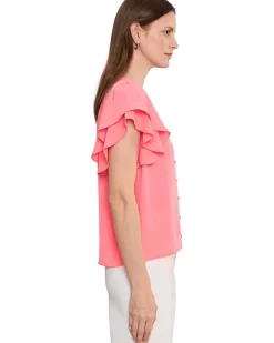 CeCe Double Flutter Sleeve Shirred Shoulder Top Women's