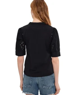 CeCe Elbow Puff Sleeve Mixed Media Lace Top Women's