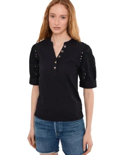 CeCe Elbow Puff Sleeve Mixed Media Lace Top Women's
