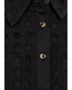 CeCe Eyelet Short Sleeve Collared Button Down Top Women's