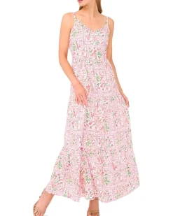 CeCe Floral Spaghetti Strap Tiered Midi Dress Women's