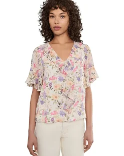 CeCe Flutter Sleeve Ruffled Short Sleeve Top Women's