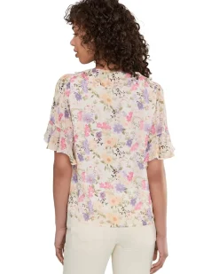 CeCe Flutter Sleeve Ruffled Short Sleeve Top Women's
