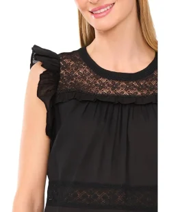 CeCe Lace Inset Ruffle Detail Top Women's