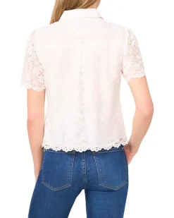 CeCe Lace Short Sleeves Hidden Placket Shirt Women's