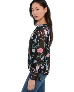 CeCe Long Sleeve Smocked Cuff Crew Neck Top Women's