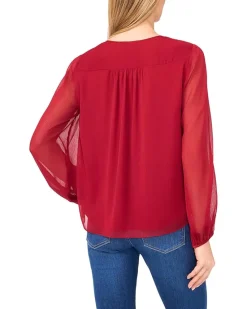 CeCe Long Sleeve Tie Neck Top Women's