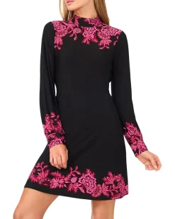 CeCe Mock Neck Border Print Dress Women's