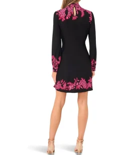 CeCe Mock Neck Border Print Dress Women's