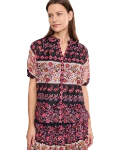 CeCe Ruffle Neck Raglan Split Seam Top Women's