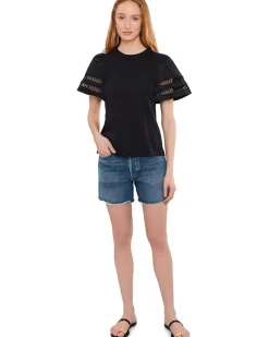 CeCe Short Sleeve Combo Cotton Trim Sleeve Women's
